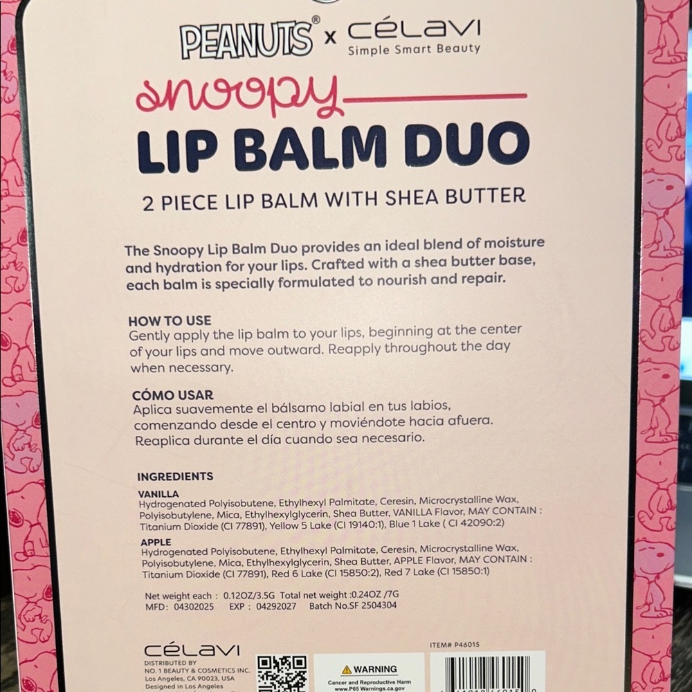 Peanuts Snoopy Pink Lip Balm Set with Charm - Picture 2 of 2